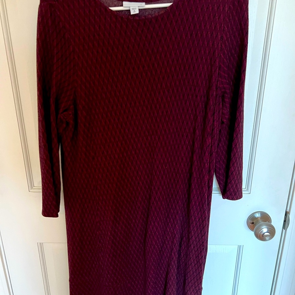 J.Jill Ponte Maroon Knit 3/4 sleeve Dress Bordeaux black women’s M tall